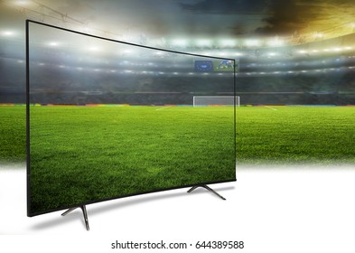 4k Monitor Watching Smart Tv Translation Of Football Game. Concept