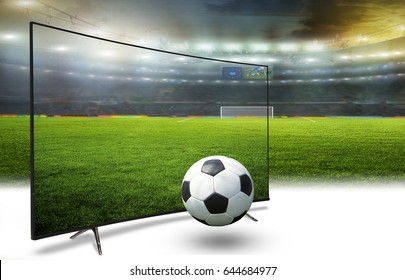 4k Monitor Watching Smart Tv Translation Of Football Game. Concept