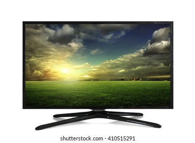 4k Television sky or monitor landscape isolated on white background.