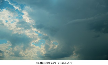 4K Time Lapse Timelapse View Blue Cloudy Rainy Sky Before Strong Storm. Transition Into Dark Dramatic Sky In Rainy Day. Bad Weather Time-lapse.