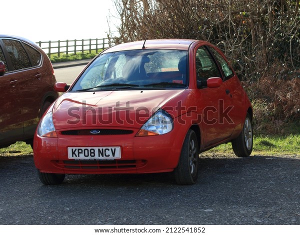 4th February 2022- An old Ford Ka Zetec Climate,\
three door hatchback car, in a parking area at Amroth,\
Pembrokeshire, Wales, UK.