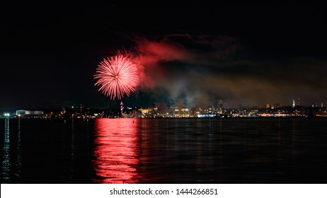 4th of July fireworks over Lake Erie as seen from Presque Isle, in Erie, PA