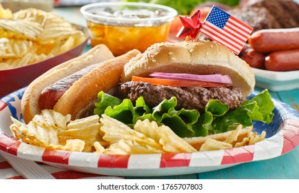 4th of july meal with hamburger and hot dog - Powered by Shutterstock