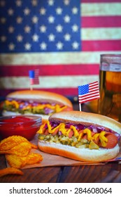 4th Of July Picnic Table With Hot Dogs 