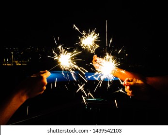 4th Of July Sparklers At Night