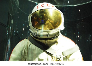 4th Of May 2015 - Scene From The Memorial Museum Of Cosmonautics With Close Up Of A Cosmonaut Suit, Moscow, Russia