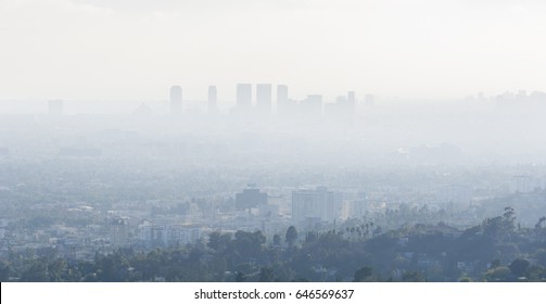 4th Sep 2016 - Los Angeles, United States. Downtown Skyscrapers Silhouettes Of The City Of Los Angeles. Poor Visibility, Smog, Caused By Air Pollution.