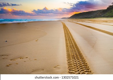 4WD Tracks On The Beach South Of Double Island Point In Queensland, Australia