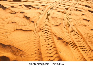 4wd Tyre Tracks In The Desert.