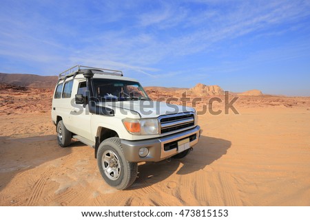 4x4 Jeep Toyota Land Cruiser. Off road car in the desert in Egypt