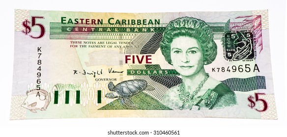 5 Eastern Caribbean Dollars Bank Note.