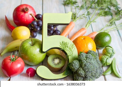 5 Five A Day Portion Size With Fresh Fruits And Vegetables Healthy Diet Lifestyle Concept