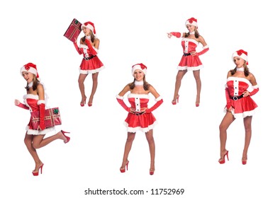 5 Full Body Poses Of Sexy Ms. Santa Claus  Over White