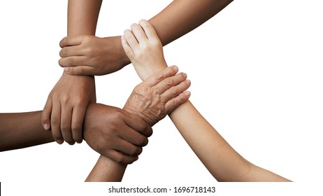 5 Human join hands together isolated on white background, collaboration of business and education teamwork concept
 - Shutterstock ID 1696718143