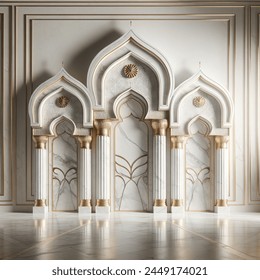 5 Indian arches with style white with gold touch wall front touch white gold marble modern style with Hight level off resolution wall section