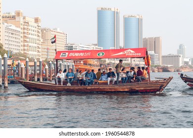 5 of January, 2020. Dubai Creek, Dubai, UAE. People are ferried to the other side using city boat transport