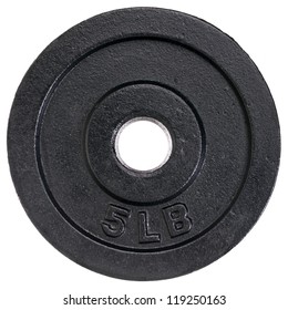5 lb cast iron dumbbell plate isolated on white