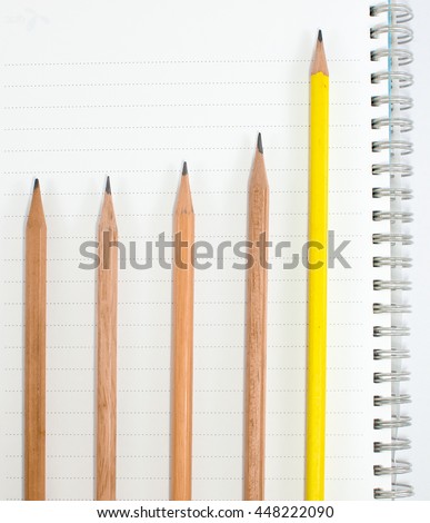 5 pencil,like a bar graph, on notebook. High Growth with pencil concept.