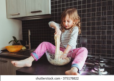 5 Years Old Child Cooking Holiday Pie In The Kitchen, Casual Still Life Photo Series, Surprise For Mom