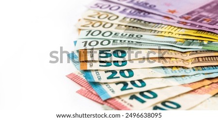 50 100 200 500 euro money bills as finance background. Concept of bank investment or saving