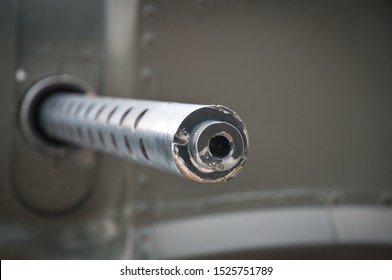 .50 caliber air cooled machine gun barrel protruding from bomber