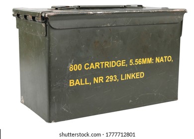 .50 caliber ammo can isolated on white