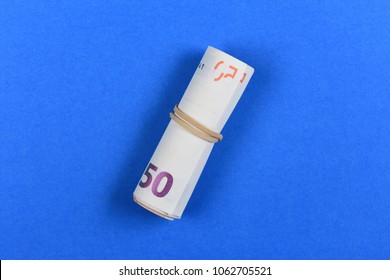 50 Euro Banknote On Blue