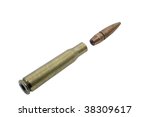 50 mm bullet and jacket isolated on white