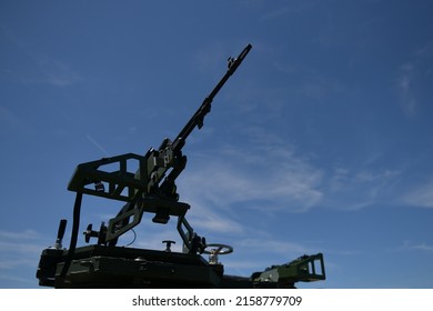 50 mm caliber machine gun mounted on a military vehicle. Bucharest, Romania 20 may 2022
