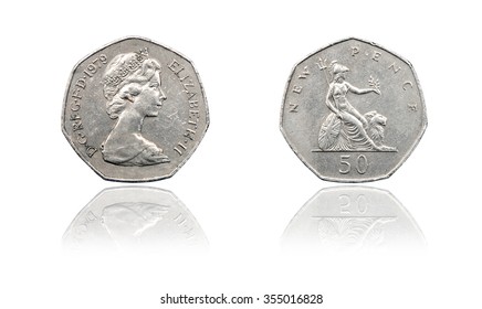 50 new pence coin. British Queen Elizabeth II. 1979 year