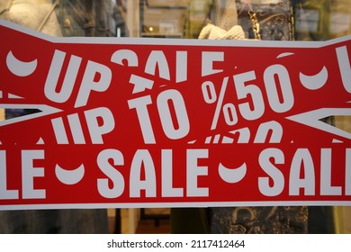 50 percent Off Sale Poster on Weekend Offer - Shutterstock ID 2117412464