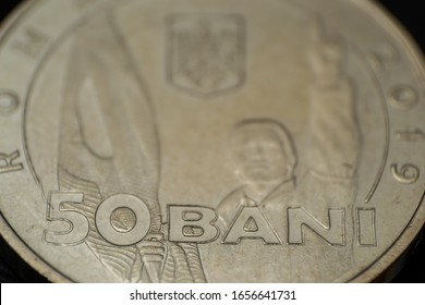 50 Romanian Bani Coin Close-up. Romanian Revolution 1989