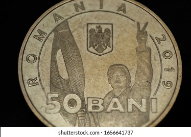 50 Romanian Bani Coin Close-up. Romanian Revolution 1989