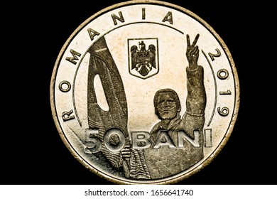 50 Romanian Bani Coin Close-up. Romanian Revolution 1989