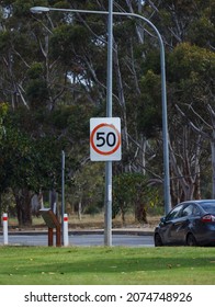 50 sign post on the road for speed in Adelaide, South Australia 