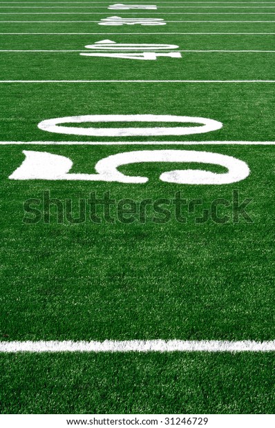50 Yard Line on American Football Field, Copy\
Space, vertical