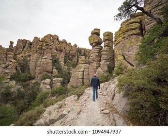 50 Year Old Man, Hiker On Echo Canyon Trail, Chiricahua National Monument, Near Willcox, Cochise County, Arizona, USA