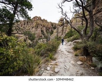 50 Year Old Man, Hiker On Echo Canyon Trail, Chiricahua National Monument, Near Willcox, Cochise County, Arizona, USA