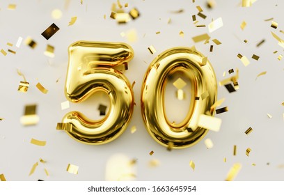 50 years old. Gold balloons number 50th anniversary, happy birthday congratulations.