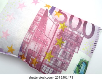 500 Euros banknote currency wealth pillow creating multiple streams of income earnings to support lifestyle and earn money while sleeping traveling and business income background - Shutterstock ID 2395501473