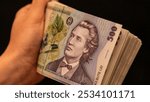 500 LEI banknote details - Romanian money, inflation and economy concept