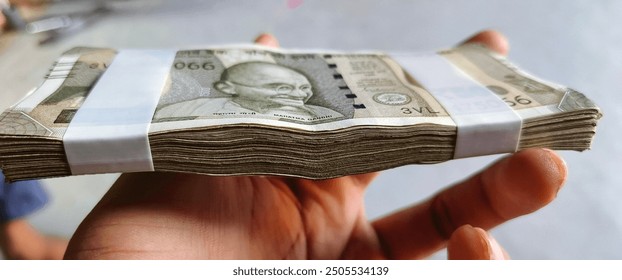 500 rupees notes stack Indian currency notes in hand