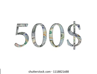$ 500. Us dollar banknotes. The texture of the money. Isolated on white background