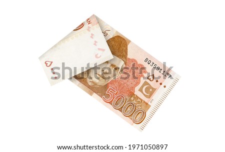 5000 Five Thousand Rupees Pakistani Currency Bank note folded isolated on a white background 