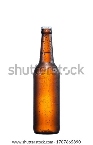 500ml brown beer bottle with drops isolated without shadow on a white background with work path