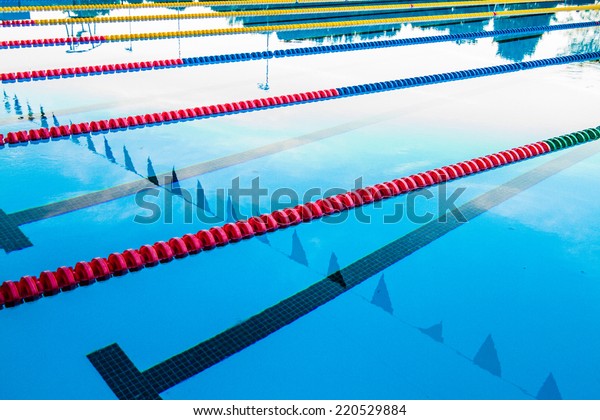 50m Olympic Outdoor Pool Corridor Cables Floating
and Calm Water