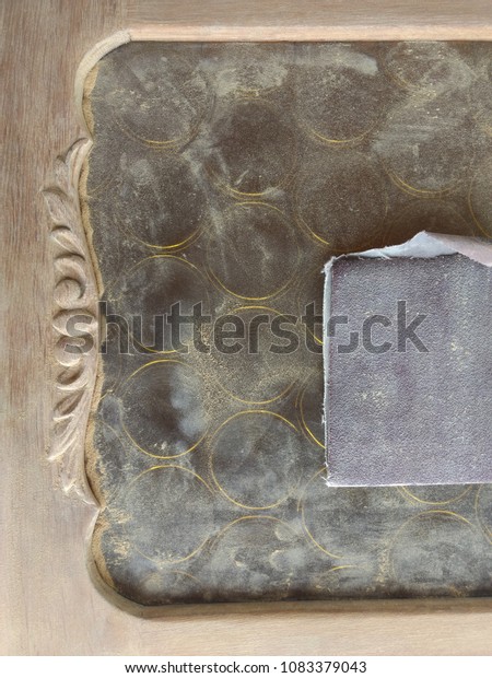 50s Wooden Furniture Refurbishment Closeup Sandpaper Stock Photo