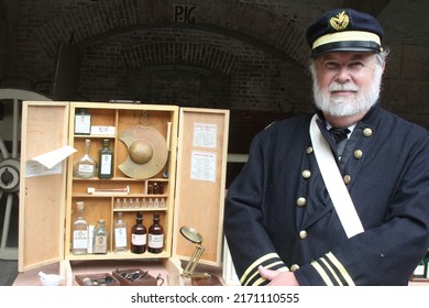 5-10-2015: San Francisco, California: Civil War Reenactment, San Francisco, Fort Point, Doctor With Medical Equipment