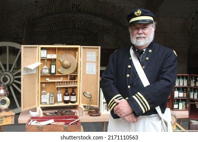 5-10-2015: San Francisco, California: Civil War Reenactment, San Francisco, Fort Point, Doctor With Medical Equipment