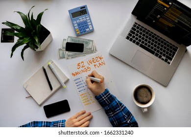 52 week saving plan, person count money and calculate the future income